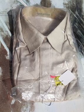 Men's Beige Corduroy Button-Down Shirt - Casual Collared Style